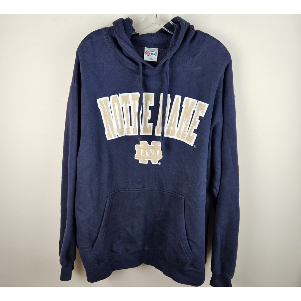 Vtg Notre Dame Hoodie XXL 2X Blue Fighting Irish E5 Embroidered Heavyweight